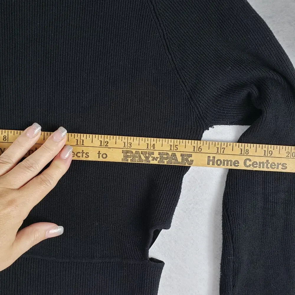 Zara Knit Women's L Long Sleeve Cutout Ribbed Crop‎ Top Solid Black Minimalist